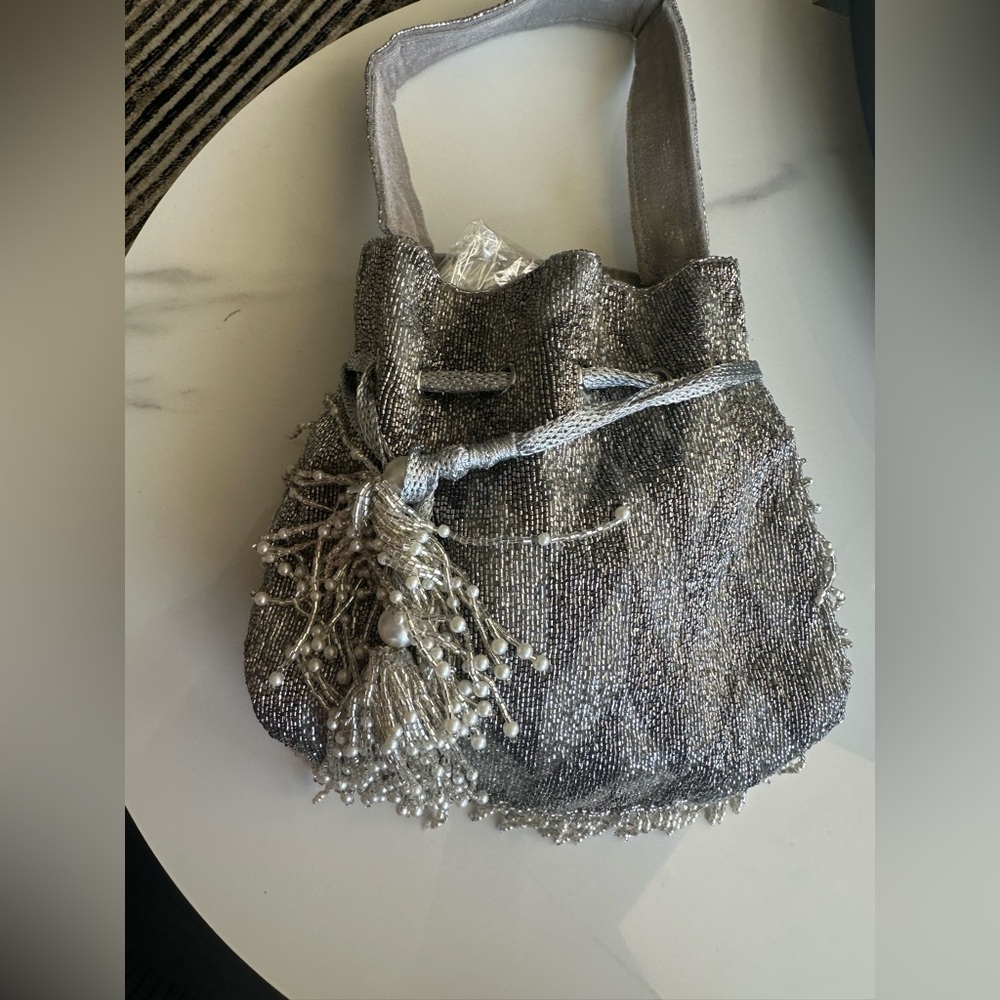 Vintage style India. Beaded Drawstring hand bag.